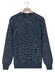 Baileys Crew Neck Allover Half Cardigan Stitch Multicolor Knit Pullover Mid Denim Blue