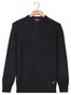 Baileys Crew Neck Allover Half Cardigan Stitch Multicolor Knit Pullover Navy