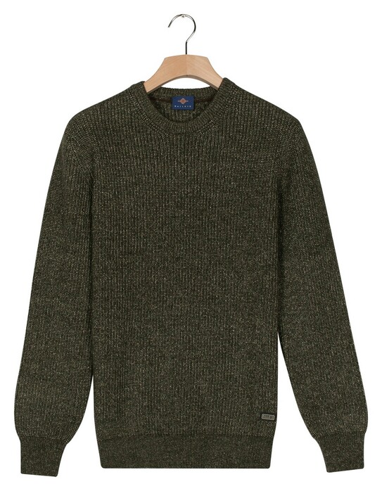 Baileys Crew Neck Allover Half Cardigan Stitch Multicolor Knit Trui Donker Groen