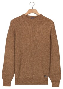 Baileys Crew Neck Allover Half Cardigan Stitch Multicolor Knit Trui Donker Zand