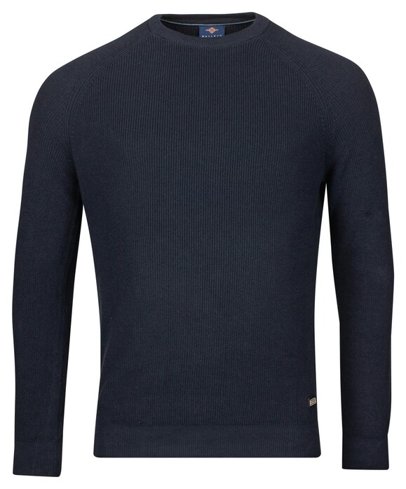 Baileys Crew Neck Allover Rib Knit Trui Dark Blue