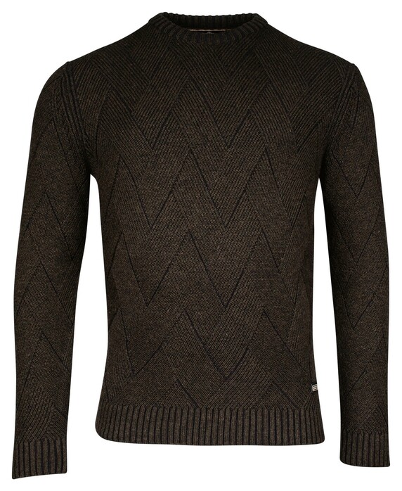 Baileys Crew Neck Plated Large V-Shape Structure Knit Trui Donker Groen