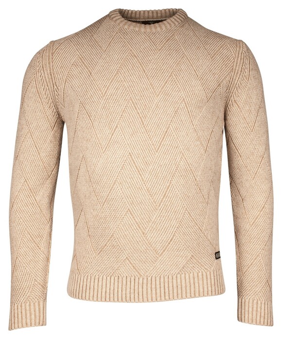 Baileys Crew Neck Plated Large V-Shape Structure Knit Trui Off White