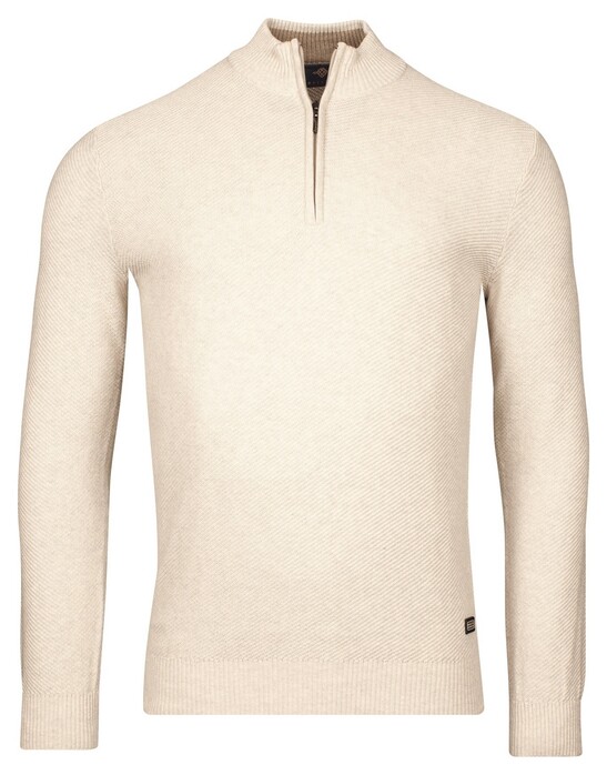 Baileys Diagonal Structure Knit Uni Color Half Zip Collar Trui Kitt Melange