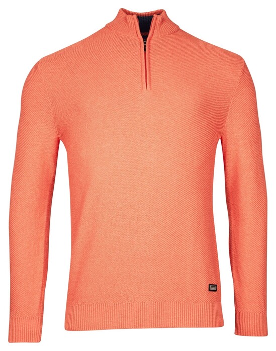 Baileys Diagonal Structure Knit Uni Color Half Zip Collar Trui Light Coral