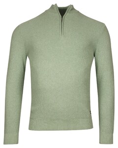 Baileys Diagonal Structure Knit Uni Color Half Zip Collar Trui Misty Green Melange