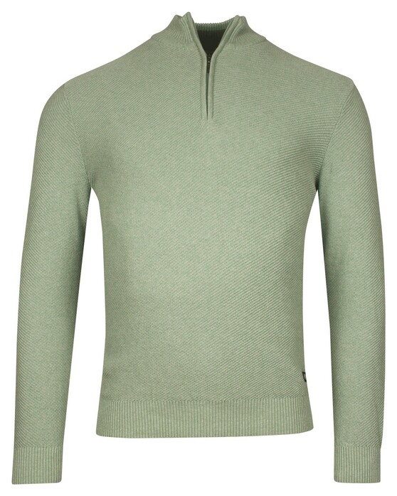 Baileys Diagonal Structure Knit Uni Color Half Zip Collar Trui Misty Green Melange