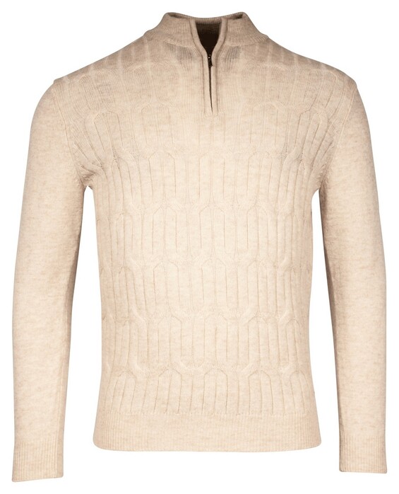 Baileys Front Cable Knit Lambswool Half Zip Trui Off White