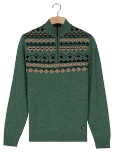 Baileys Front Top Nordic Knit Jacquard Pattern Half Zip Pullover Dark Forest