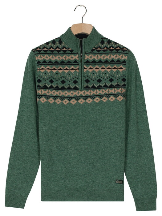 Baileys Front Top Nordic Knit Jacquard Pattern Half Zip Trui Dark Forest