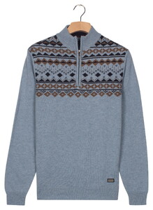 Baileys Front Top Nordic Knit Jacquard Pattern Half Zip Trui Faded Denim Blue