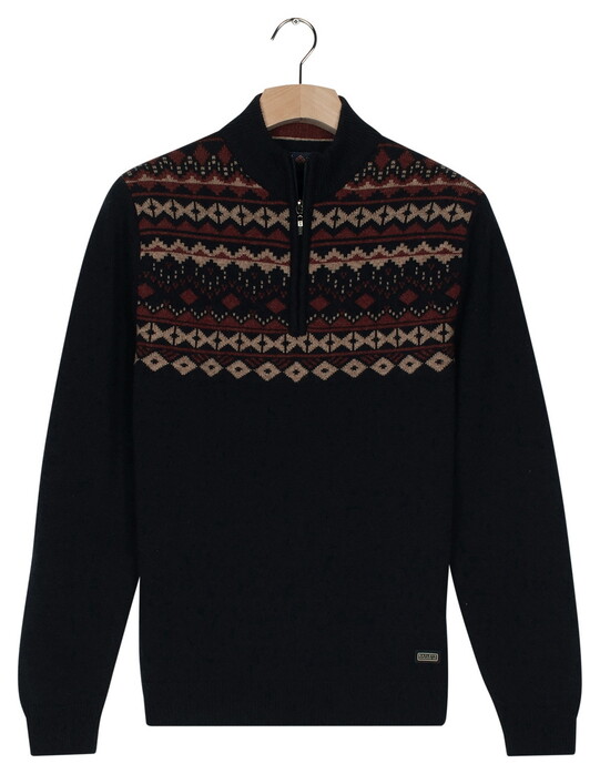 Baileys Front Top Nordic Knit Jacquard Pattern Half Zip Trui Navy