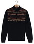 Baileys Front Top Nordic Knit Jacquard Pattern Half Zip Trui Navy