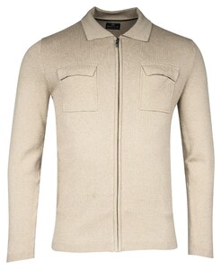 Baileys Full Zip Cardigan Flat Knit Collar Double Breast Pockets Beige