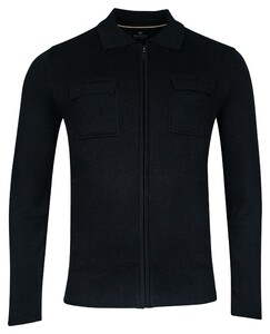 Baileys Full Zip Cardigan Flat Knit Collar Double Breast Pockets Navy
