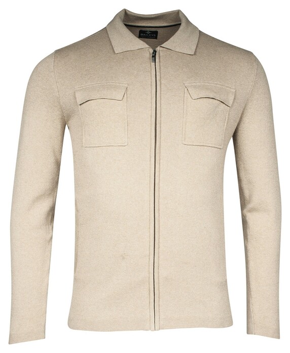 Baileys Full Zip Cardigan Flat Knit Collar Double Breast Pockets Vest Beige