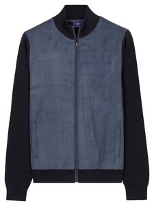 Baileys Full Zip Milano Knit Suedine Front Light Padded Quilted Cardigan Dark Denim Blue