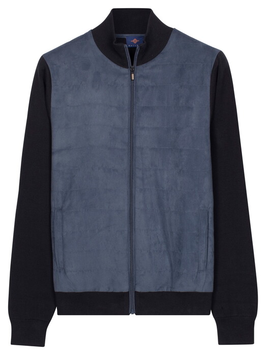Baileys Full Zip Milano Knit Suedine Front Light Padded Quilted Cardigan Dark Denim Blue