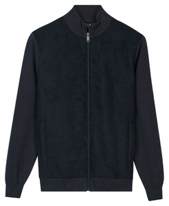Baileys Full Zip Milano Knit Suedine Front Light Padded Quilted Cardigan Navy