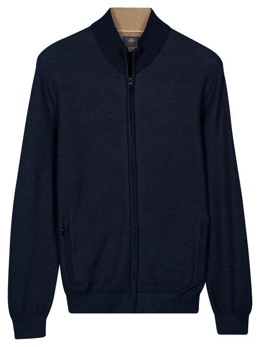 Baileys Full Zip Two-Tone Fine Textured Jacquard Allover Plated Cardigan Dark Blue