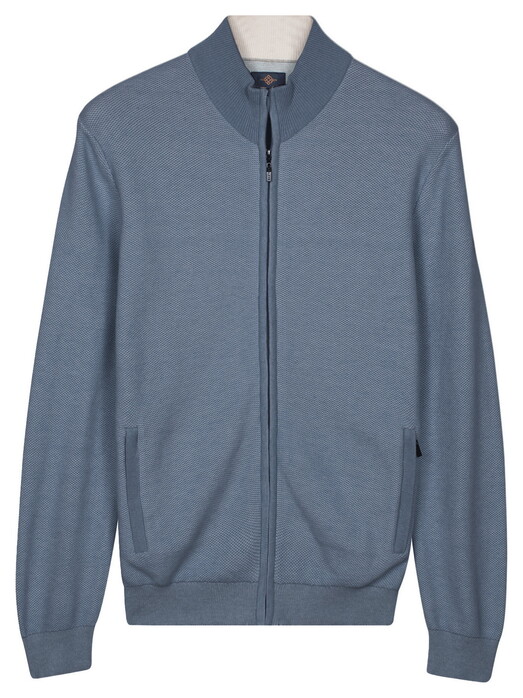 Baileys Full Zip Two-Tone Fine Textured Jacquard Allover Plated Cardigan Riviera Blue