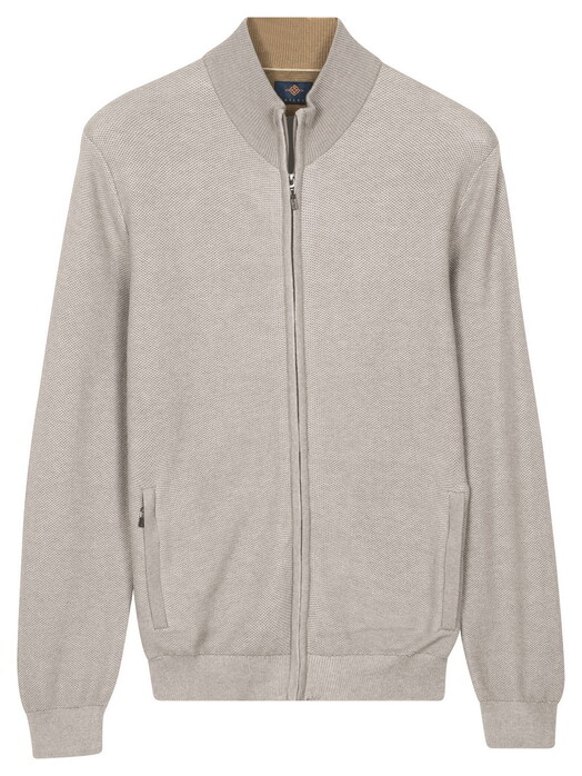 Baileys Full Zip Two-Tone Fine Textured Jacquard Allover Plated Cardigan Soft Grey