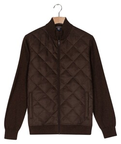 Baileys Fullzip Front Suedine Diamond Stitch Slightly Padded And Quilted Cardigan Dark Brown