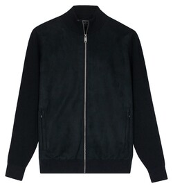 Baileys Fullzip Single Knit Front Suedine Layer Cardigan Navy