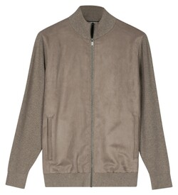 Baileys Fullzip Single Knit Front Suedine Layer Cardigan Taupe