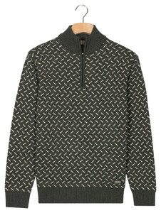 Baileys Half Zip Allover Diagonal Stripes Pattern Knit Trui Donker Groen