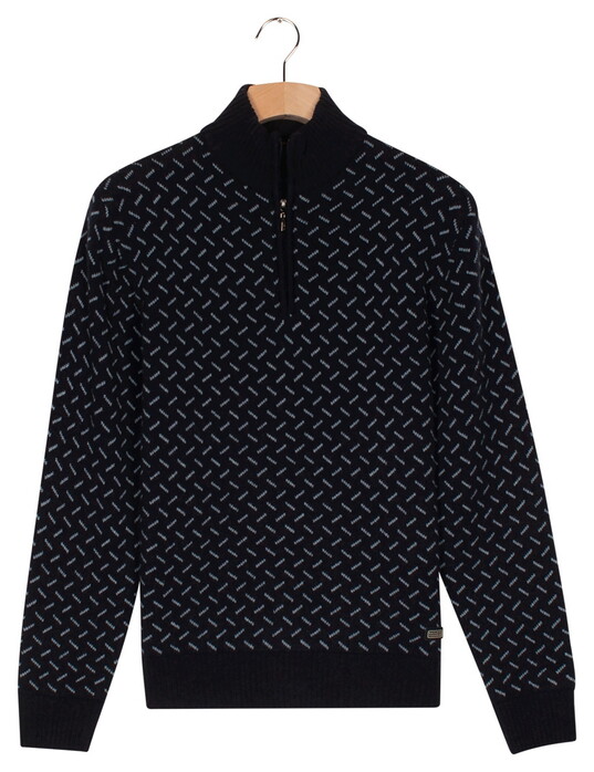 Baileys Half Zip Allover Diagonal Stripes Pattern Knit Trui Navy