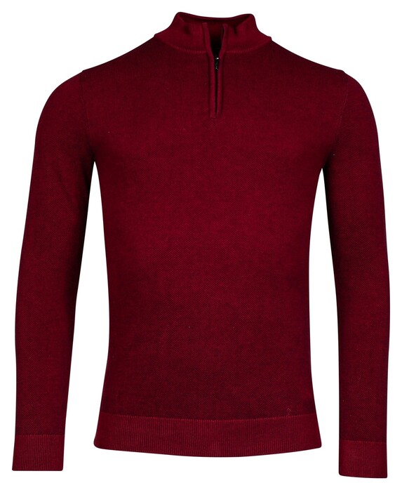 Baileys Half Zip Allover Plated 2-Tone Jacquard Trui Rood