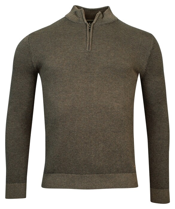 Baileys Half Zip Allover Plated 2-Tone Jacquard Trui Taupe