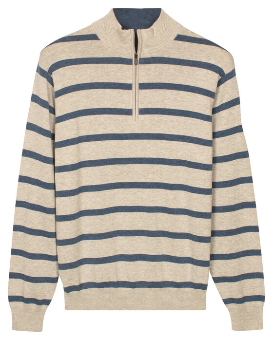 Baileys Half Zip Allover Stripe Denim Yarn Trui Soft Grey