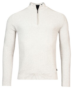 Baileys Half Zip Allover Structure Knit Trui Beige Melange