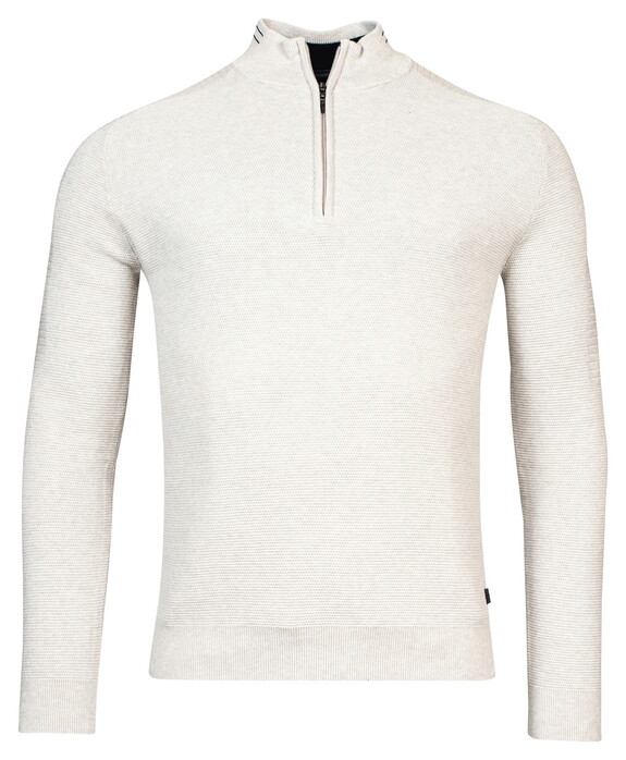 Baileys Half Zip Allover Structure Knit Trui Beige Melange