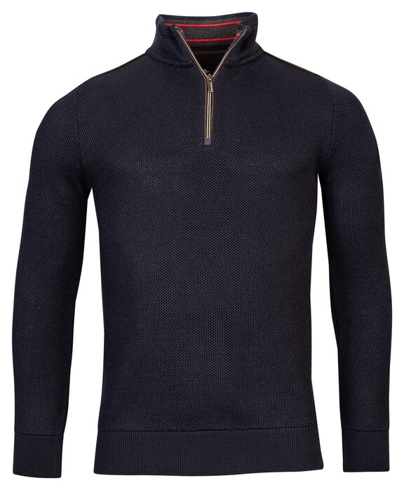 Baileys Half Zip Allover Structure Knit Trui Navy