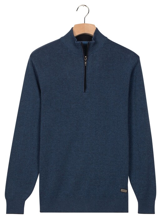Baileys Half Zip Allover Two-Tone Fine Texture Pullover Mid Blue