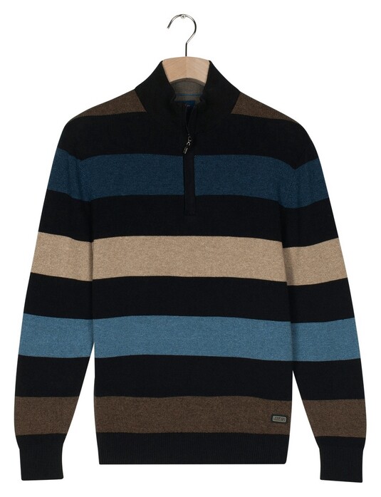 Baileys Half Zip Allover Two Tone Multi Stripe Trui Midden Blauw-Multi