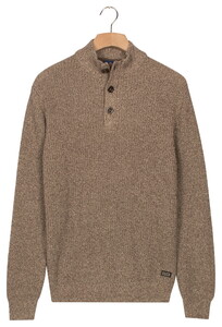 Baileys Half Zip And Buttons Mouliné Rib Structure Trui Donker Taupe