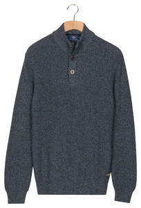 Baileys Half Zip And Buttons Mouliné Rib Structure Trui Faded Denim Blue
