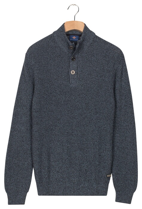 Baileys Half Zip And Buttons Mouliné Rib Structure Trui Faded Denim Blue