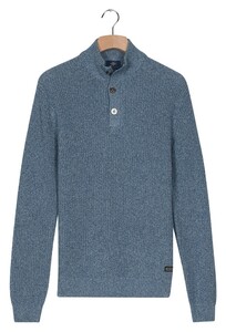 Baileys Half Zip And Buttons Mouliné Rib Structure Trui Soft Blue