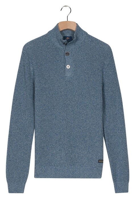 Baileys Half Zip And Buttons Mouliné Rib Structure Trui Soft Blue