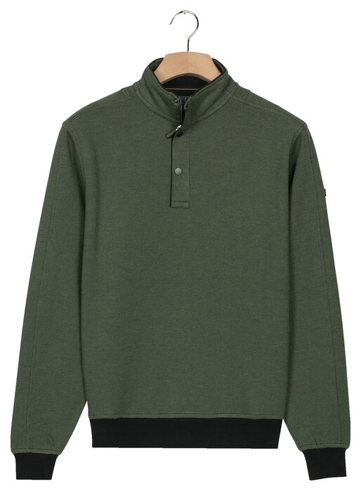 Baileys Half Zip And Press Buttons Collar Jacquard Subtle Texture Sweat Trui Dark Forest