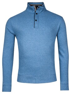 Baileys Half Zip Button Combi Allover Waffle Texture Pullover Denim Blue