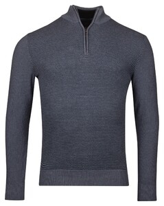 Baileys Half Zip Collar Structure Knit Three-Color Front Trui Deep Denim Blue