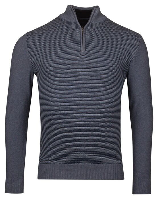 Baileys Half Zip Collar Structure Knit Three-Color Front Trui Deep Denim Blue