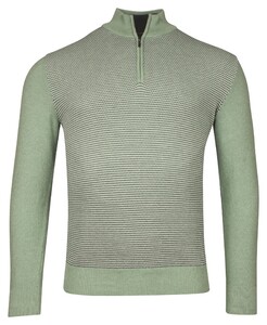 Baileys Half Zip Collar Structure Knit Three-Color Front Trui Misty Green Melange