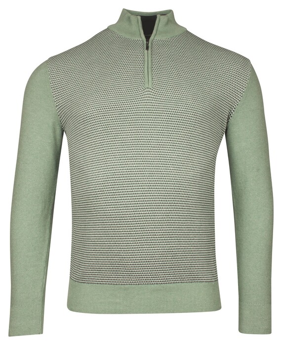 Baileys Half Zip Collar Structure Knit Three-Color Front Trui Misty Green Melange